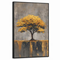 LEINWAND Bilder mit Rahmen - Baum - Blätter - Gold - Abstrakt - 60x90 - Grau, Textil (60/90cm) - MuchoWow