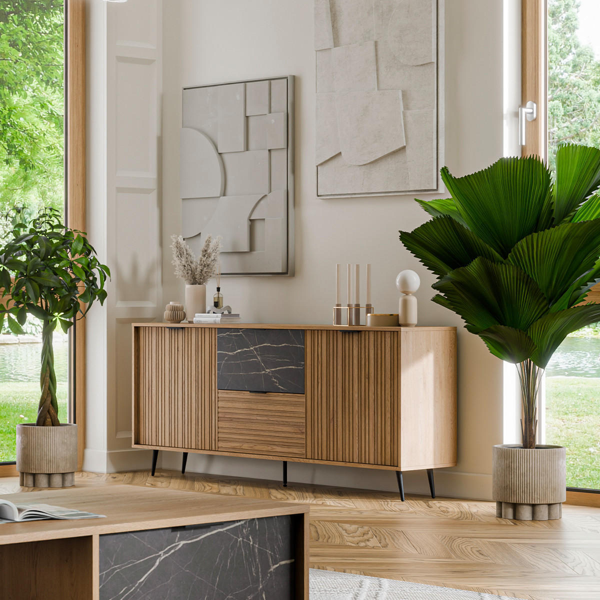 SIDEBOARD Luka Holz und Schwarz - Schwarz, Holzwerkstoff (180/80/40cm) - Petits-meubles