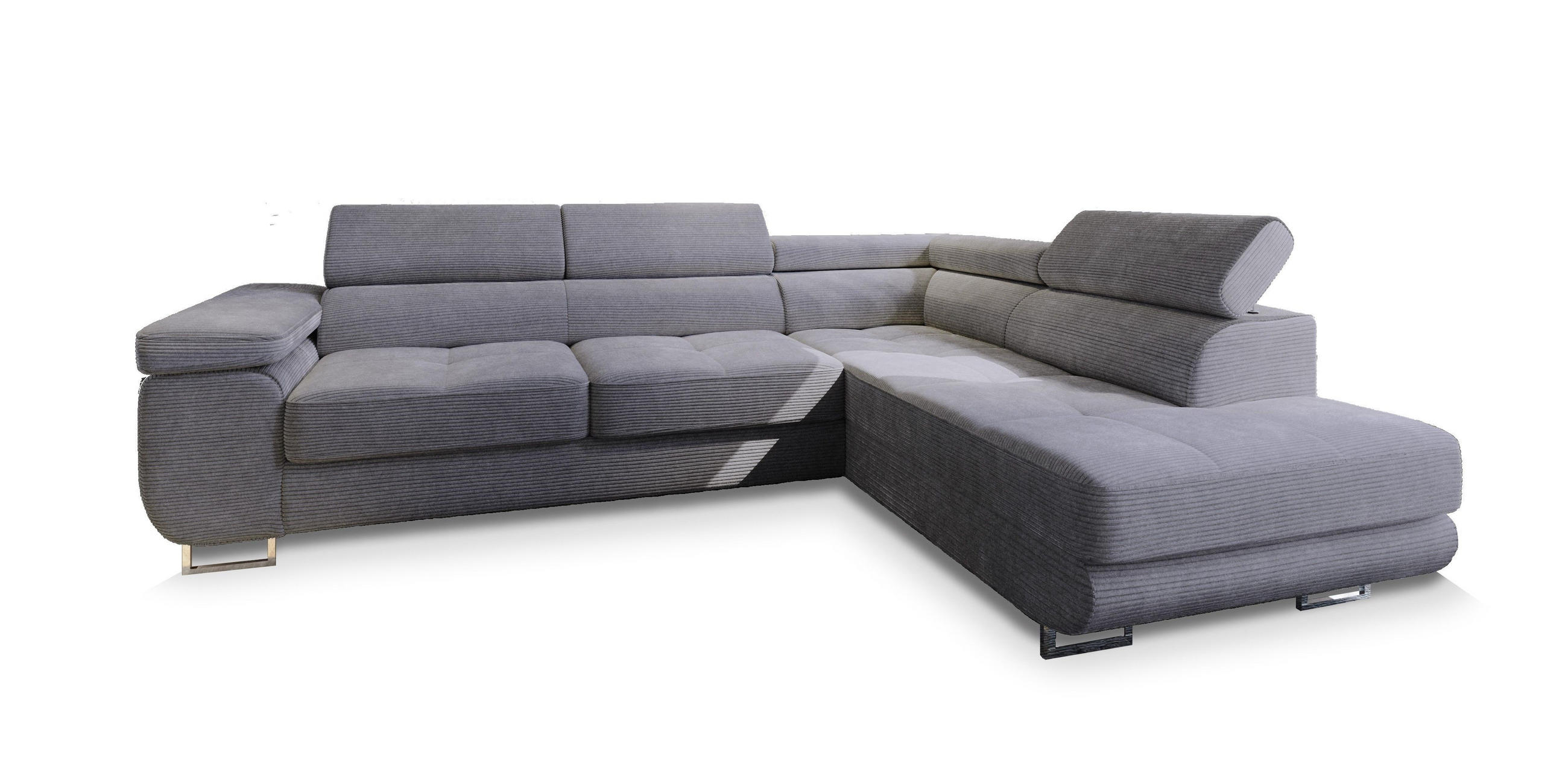 ECKSOFA APIRO R-S Grau Kordstoff mit Schlaffunktion - Grau, Holz (276/202cm) - MASSENO