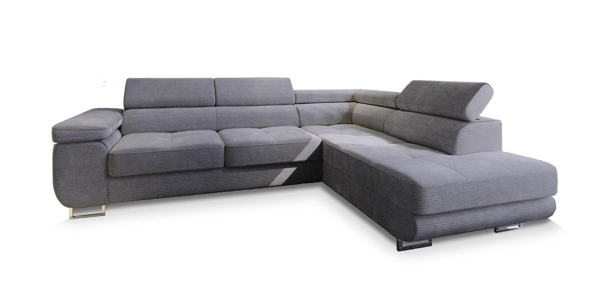 ECKSOFA APIRO R-S Grau Kordstoff mit Schlaffunktion - Grau, Holz (276/202cm) - MASSENO