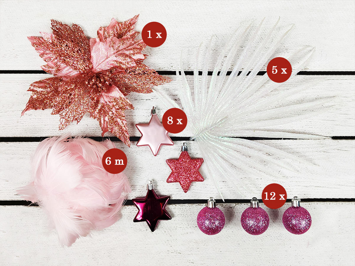 WEIHNACHTSBAUM künstlicher 60 cm mit LED-Beleuchtung, MÄRCHENSTERN, mit 27 Weihnachtsbaumschmuck, Pflanztopf mit Jutesack - Pink/Weiß, Kunststoff/Stein (40/60cm) - LAALU