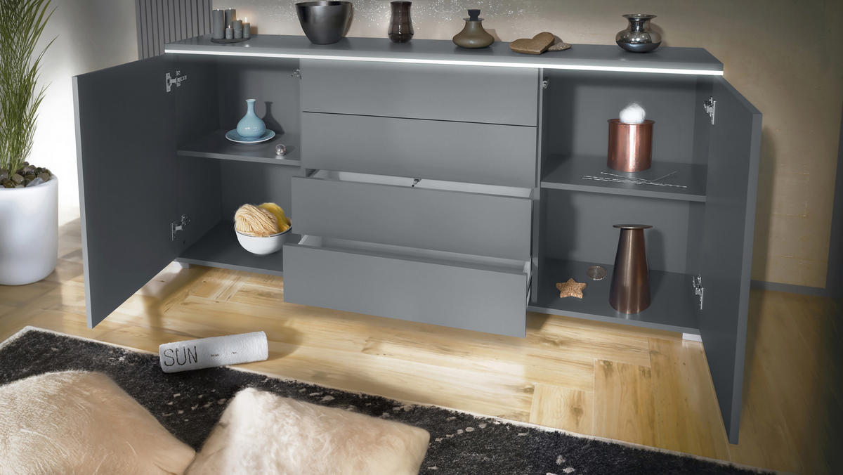 SIDEBOARD Faro Beton Oxid Optik - Hellgrau, Holzwerkstoff (166.5/75.5/35cm) - Vladon