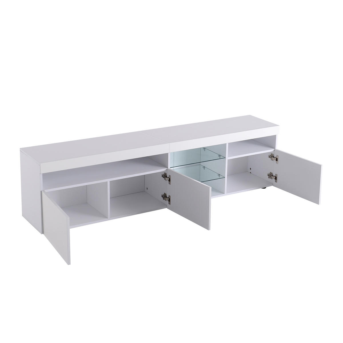 LOWBOARD in Weiß mit LED-Beleuchtung und Stauraum für Wohn- und Esszimmer, B180/T35/H48cm - Weiß, Glas/Holzwerkstoff (180/45/35cm) - STILVORA
