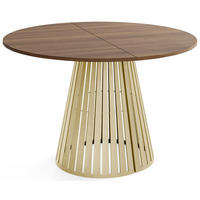 ESSTISCH Naro rund ausziehbar mit Goldenem Lamellen-Metallgestell, Walnuss Braun 100-180/100/76 cm - Goldfarben/Walnussfarben, Holzwerkstoff/Metall (100/176/76cm) - WFL GROUP