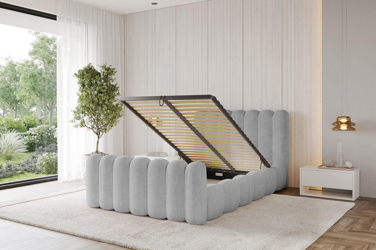POLSTERBETT mit Bettkasten, Fußteil und Lattenrost, Boxbett ohne Matratze - SENA-Z 120x200 Grau - Hellgrau, Holzwerkstoff/Textil (120/200cm) - ALTDECOR