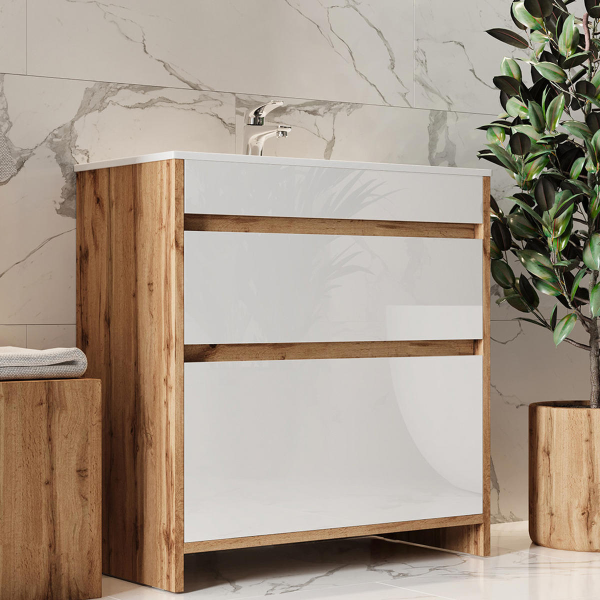 TOALETNÍ SKŘÍŇKA PRO UMYVADLO Detmold Zlatý mocný dub - medově dubová, kompozitní dřevo (79.8/81.9/40cm) - Vicco