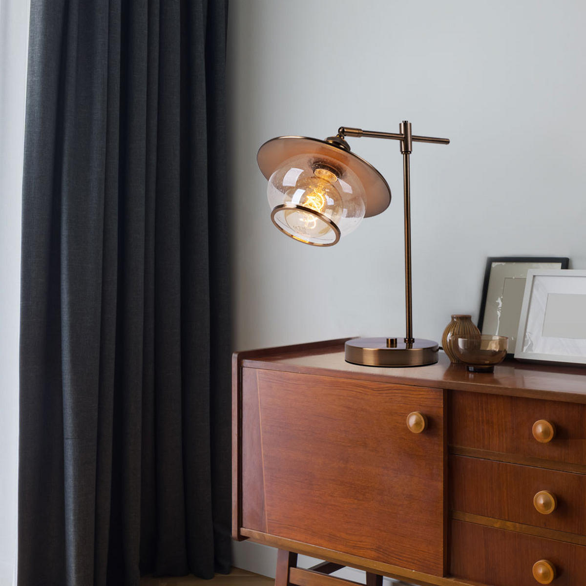 TISCHLEUCHTE Metall bronzefarben Glas - Bronzefarben, Glas (37/22/42cm) - Globo Lighting