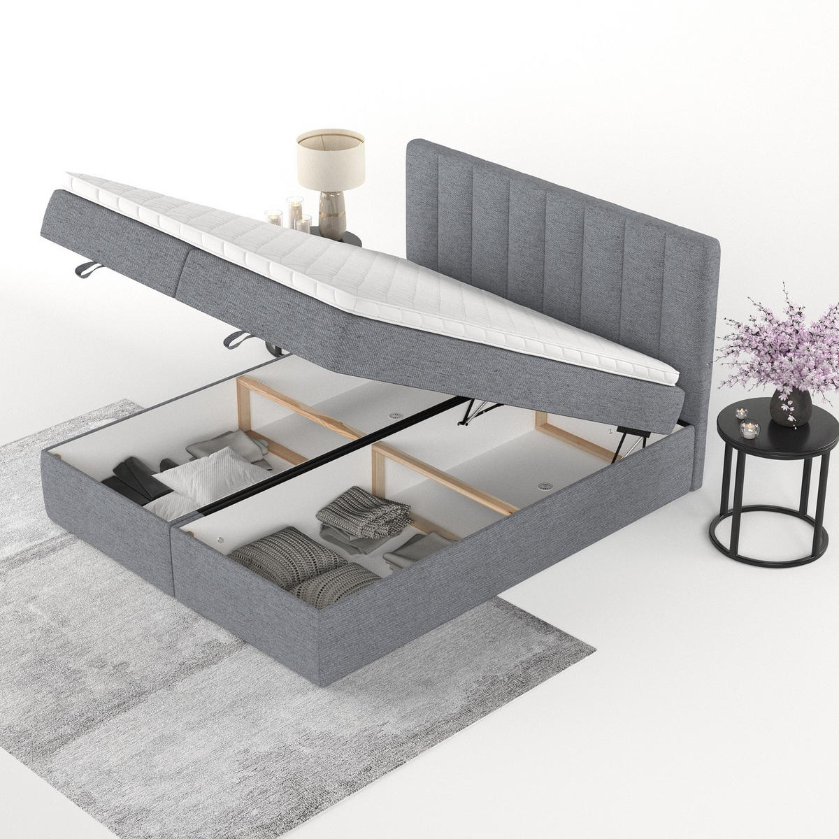 BOXBETT Lusso 200/200 cm Grau im Neve Stoff - Schwarz/Grau, Holz/Holzwerkstoff (200/200cm) - AltaBeds