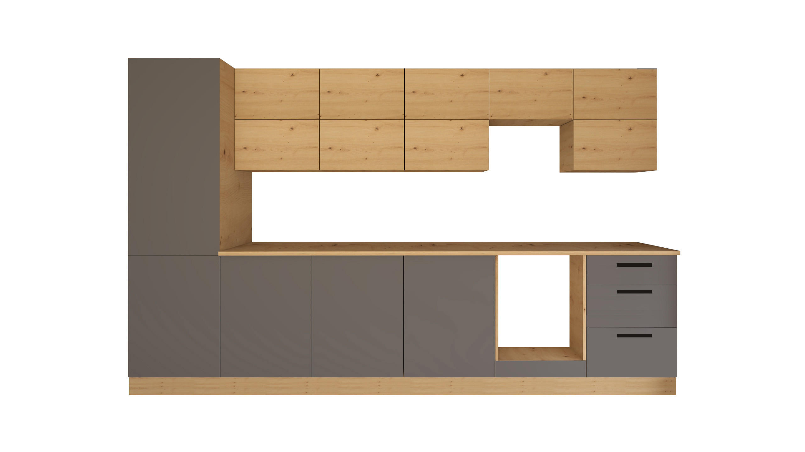 KÜCHENZEILE 360 cm - Nexa KÜ-LN-002 - in Grau & Woodline / Matt - Schwarz/Eiche Artisan, Holz/Metall (360/212/58cm) - ROYAL24_MARKT
