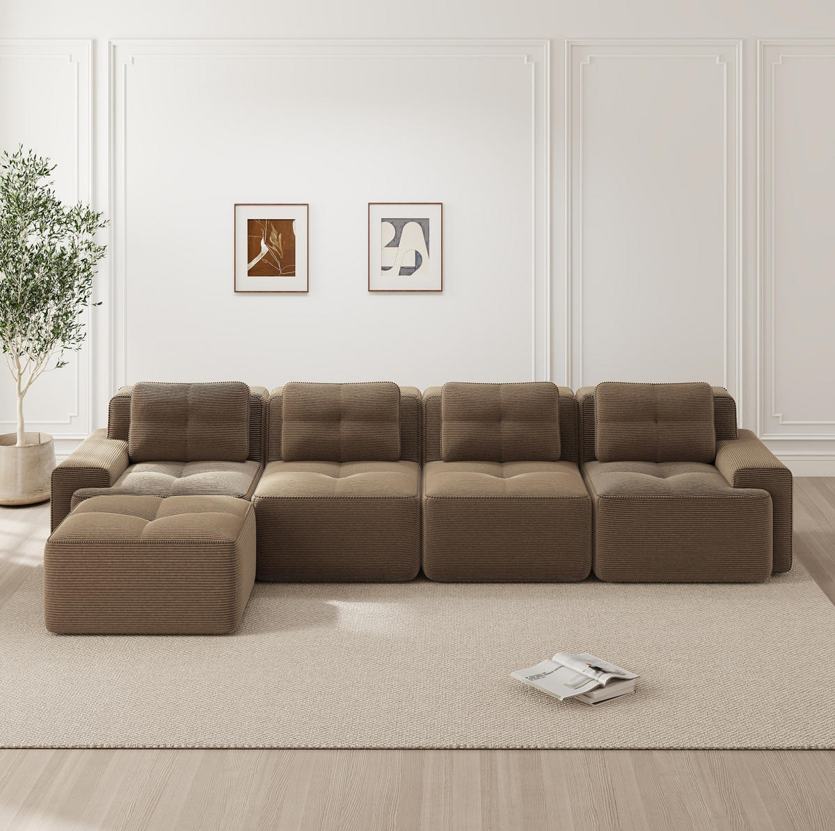 SOFA modular mit Tiefsitz Cord Brown - Braun, Kunststoff (177/382cm) - Meubliv