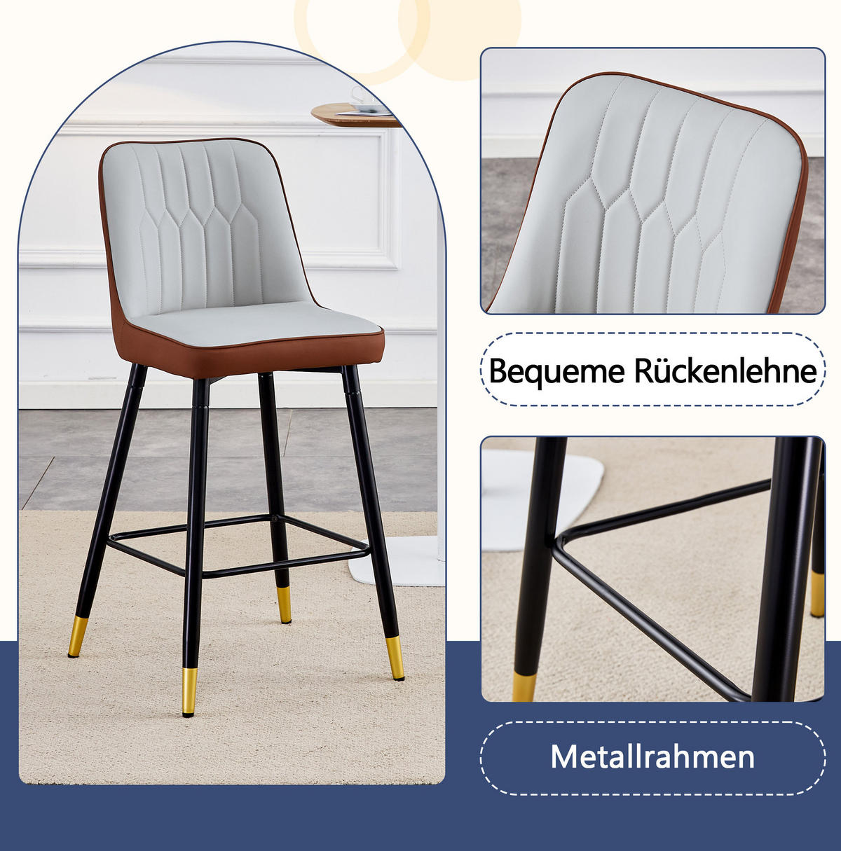 BARHOCKER 2er-Set 100 cm mit Rückenlehne und Fußraste - Grau, Metall (45/100/42cm) - MIVRAY