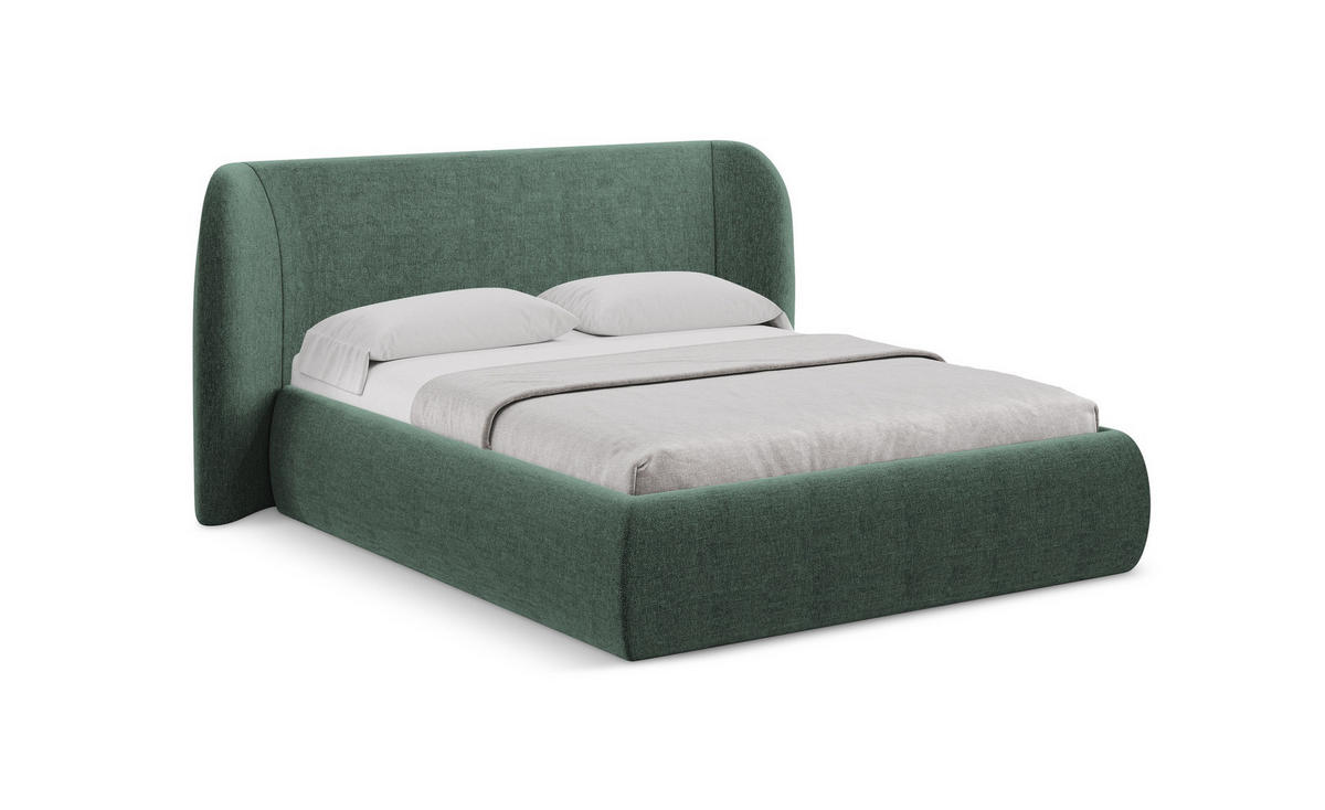 POLSTERBETT mit Bettkasten und Lattenrost 210x215 Grün - Schwarz/Grün, Kunststoff/Textil (160/200cm) - Makamii