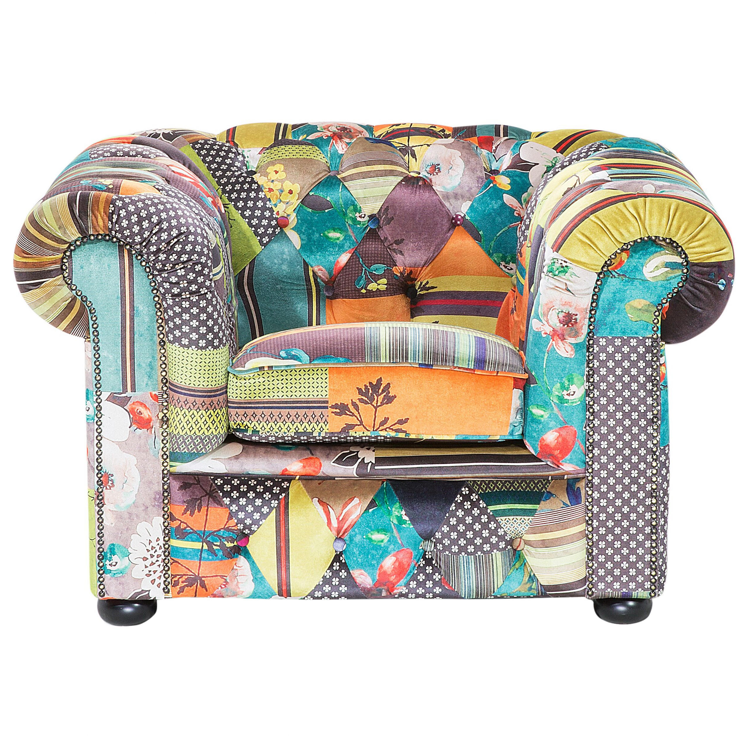 SESSEL Polsterbezug Patchwork grün/gelb Chesterfield - Multicolor/Grau, Textil (108/71/95cm) - Beliani