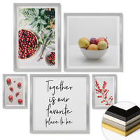 WANDBILDER 5er Set - 50x50 cm & 20x30 cm & 40x60 cm Silberner Rahmen - Minimalismus der roten Früchte von Pflanzen - Silberfarben, Kunststoff (40/60cm) - ArtPrintCave
