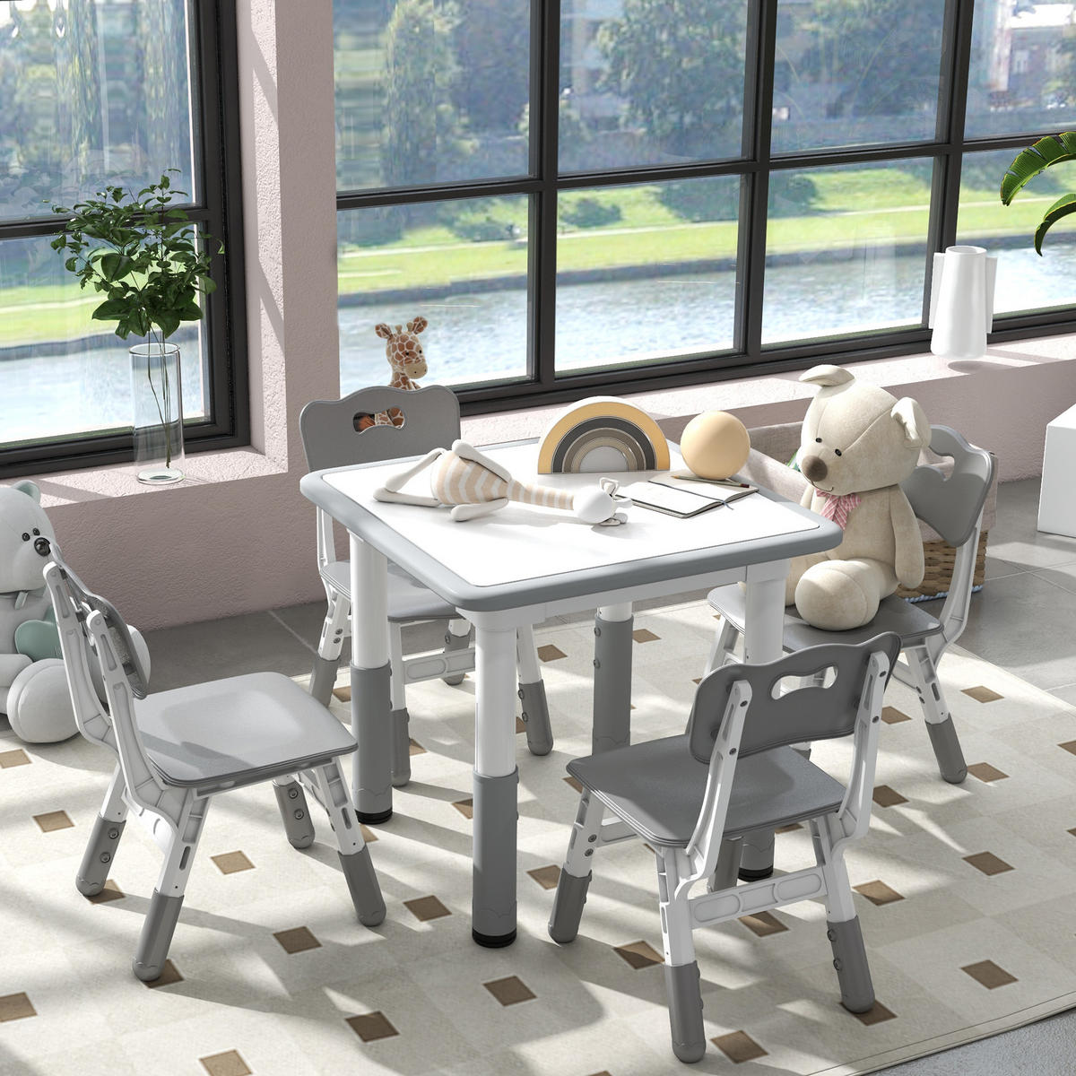 KINDERSITZGRUPPE DE-17549 höhenverstellbar mit 4 Stühlen Grau - Grau, Holzwerkstoff (60/58/60cm) - ComfortXL