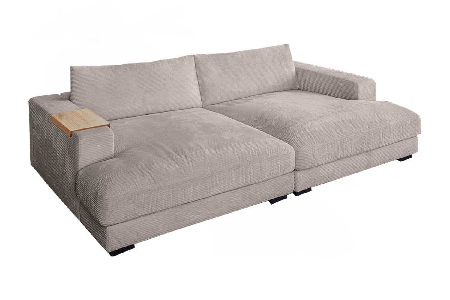 BIG SOFA XL MIT TABLETT NATUR MADELINE Taupe Cord - Taupe/Schwarz, Kunststoff/Textil (290/85/190cm) - KAWOLA