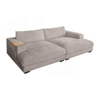 BIG SOFA XL MIT TABLETT NATUR MADELINE Taupe Cord - Taupe/Schwarz, Kunststoff/Textil (290/85/190cm) - KAWOLA