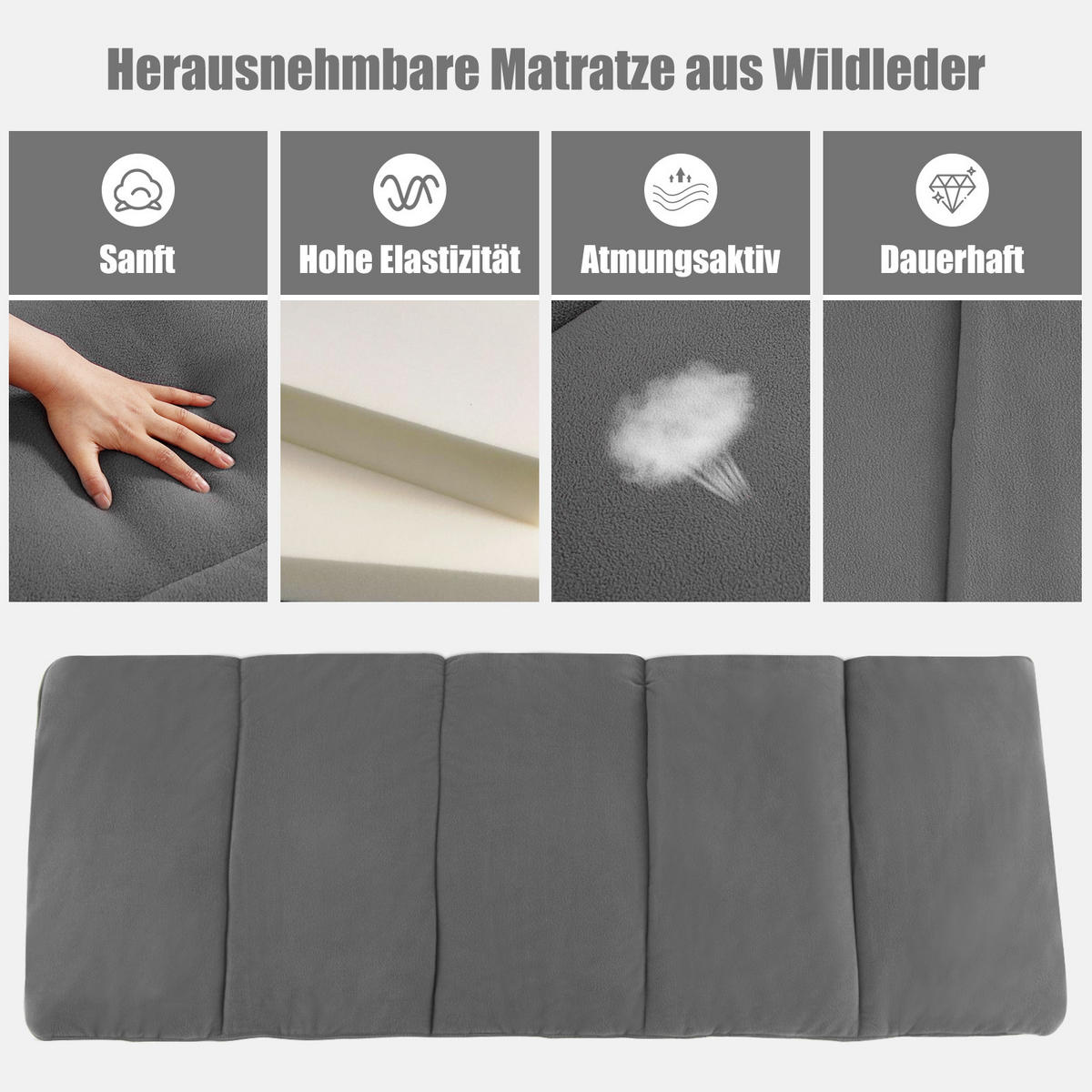 CAMPINGBETT mit Matratze+Kissen Grau - Grau, Metall - COSTWAY