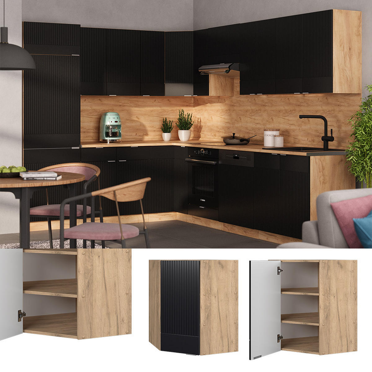 Honigeiche/Schwarz, Holzwerkstoff (57/72/34.1cm) - Vicco