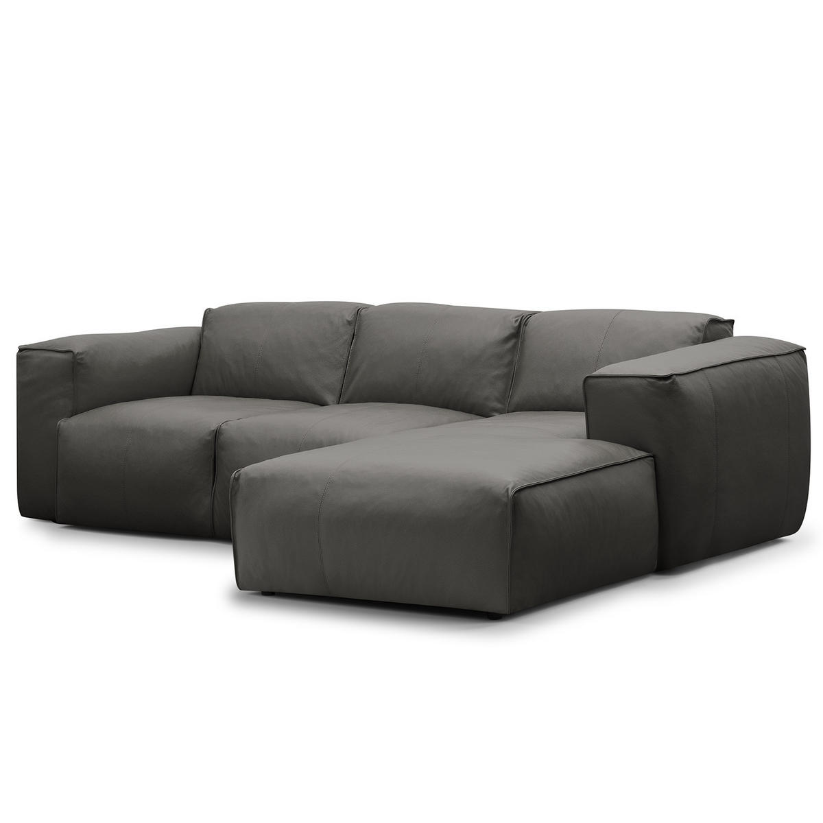 3-SITZER ECKSOFA mit Longchair - Schwarz/Grau, Leder/Kunststoff (251/173cm) - home24