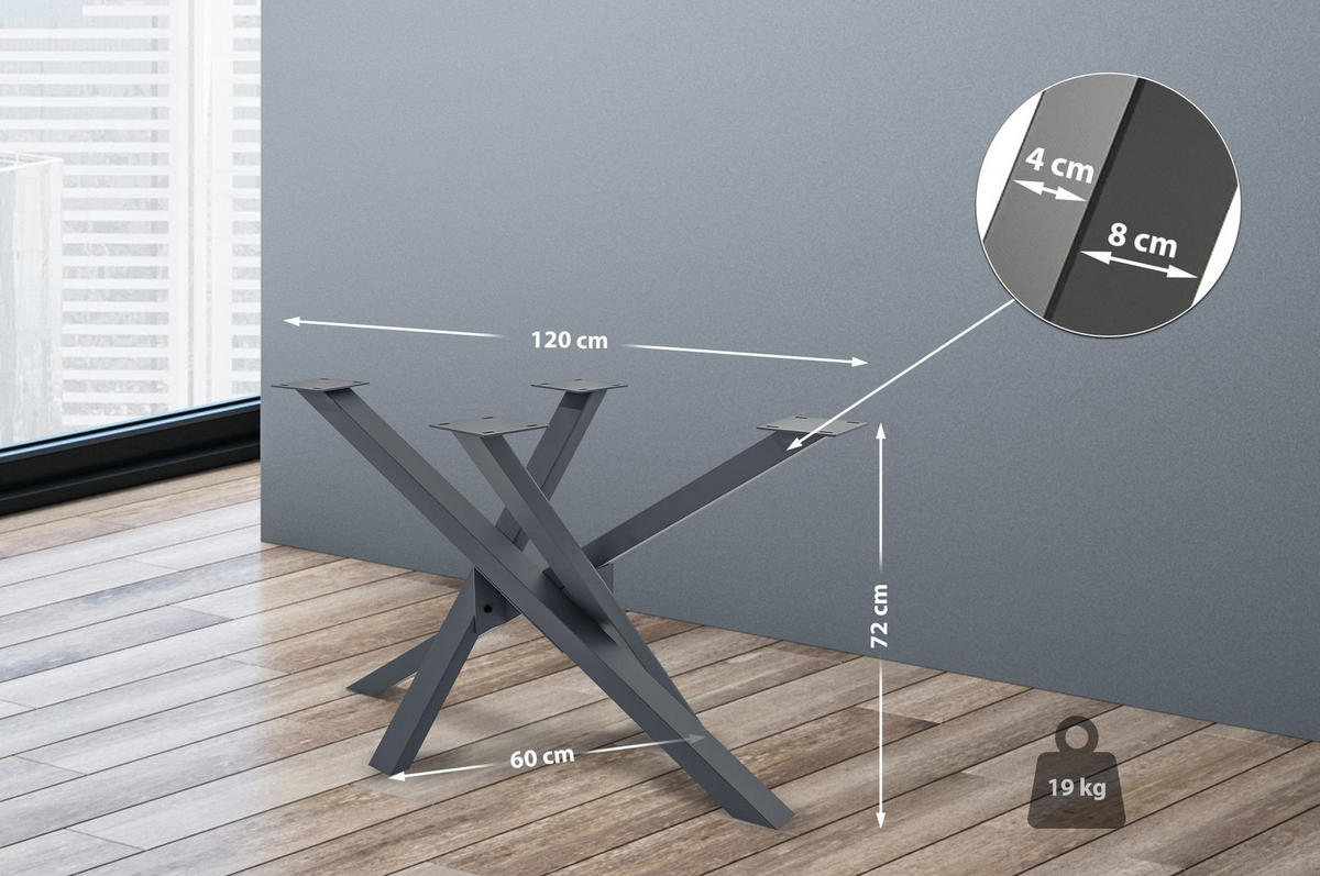 TISCHBEIN eckig 120/60/72 cm Metall grau - Grau, Metall (120/72/60cm) - CLP