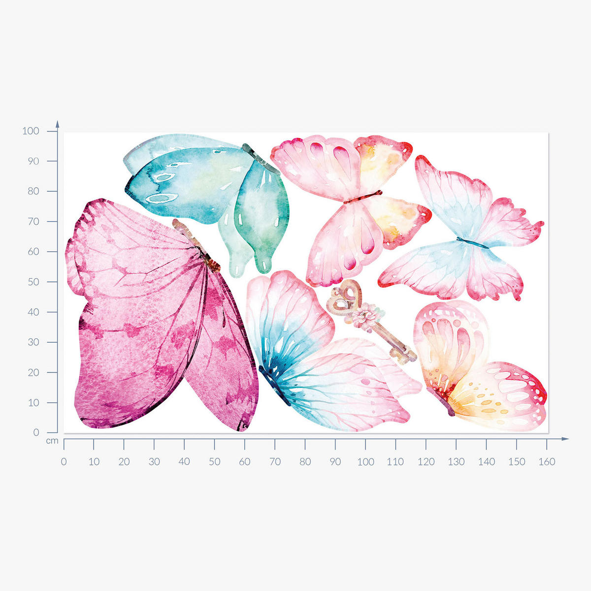 WANDAUFKLEBER 100x161cm - Pastellfarbene Schmetterlinge - Multicolor, Kunststoff (100/161/0.1cm) - Wallfluent