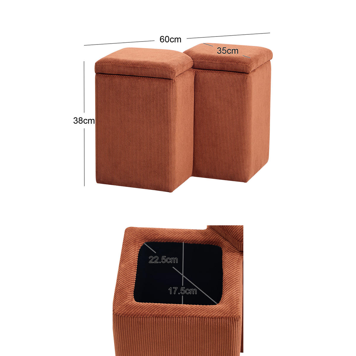 POUF Kord Terrakotta - Rot, Textil (60/38/35cm) - Nordlys