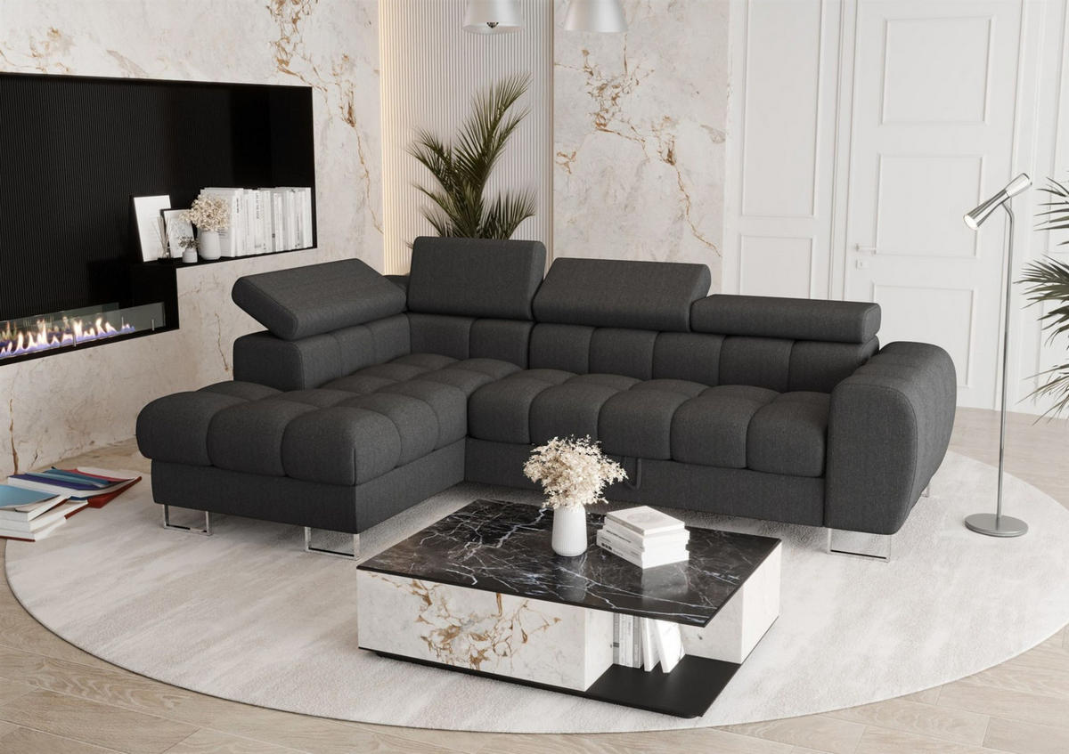ECKSOFA Bastien Mit Schlaffunktion - Dunkelgrau, Holzwerkstoff/Textil (170/260cm) - Fun Möbel