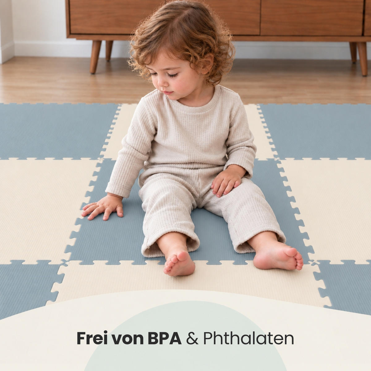 SPIELMATTE für Kinder - 8er set - 50x50 cm - Blau und Beige - Blau, Kunststoff (50/50cm) - Littletom