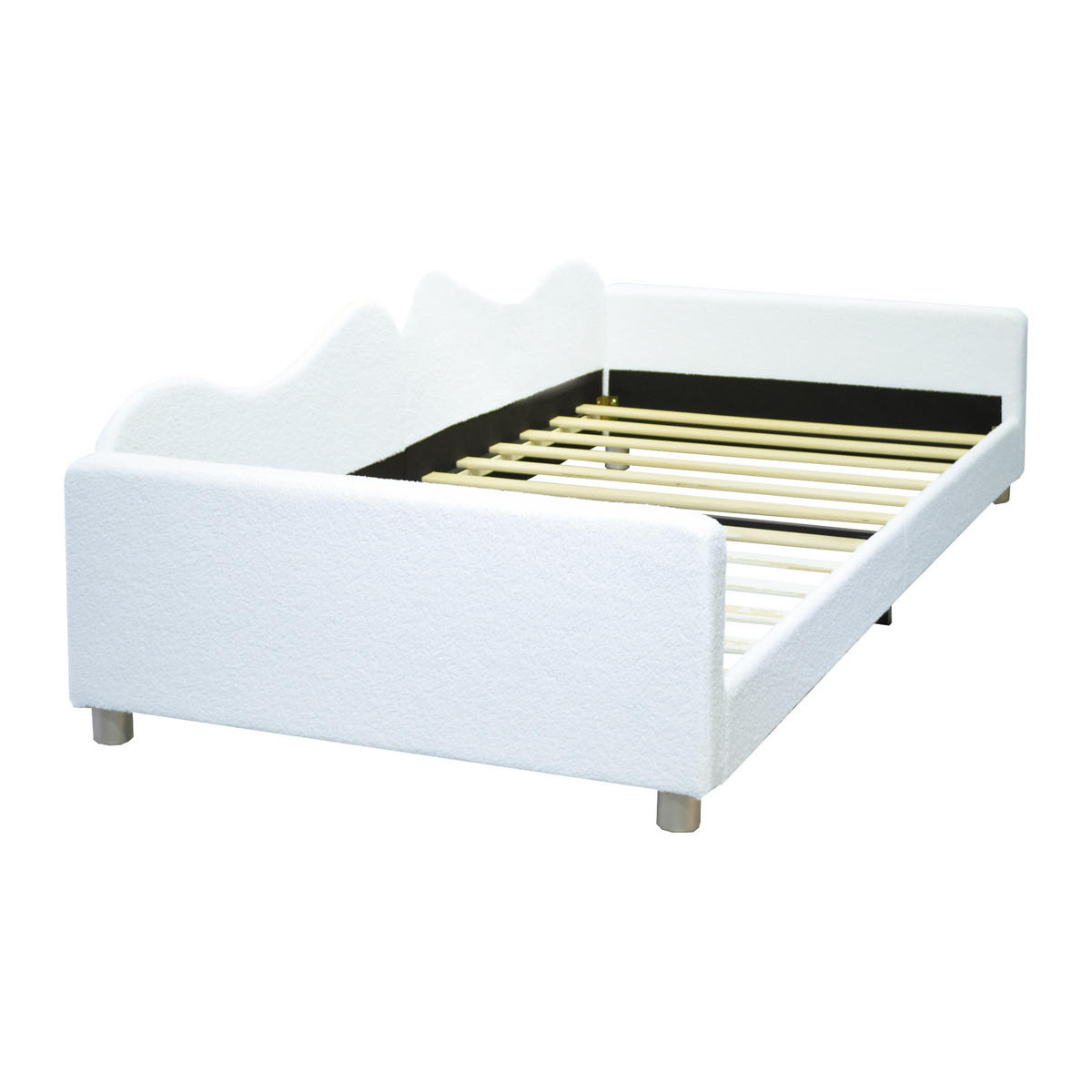 KINDEREINZELBETTEN aus Teddystoff 214,5x95x42 cm in Weiß mit Rückenlehne - Weiß, Textil (90/200cm) - Modfu