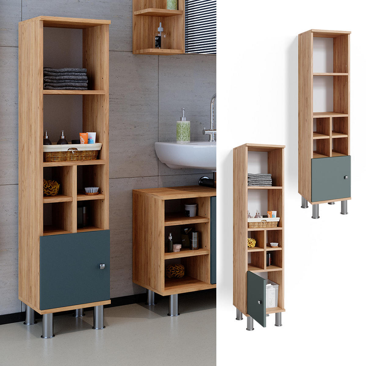 STŘEDNÍ SKŘÍŇKA Fynn Zelená 30 x 130.6 cm malé dveře - zelená barva, kompozitní dřevo (30/130.6/30cm) - Vicco