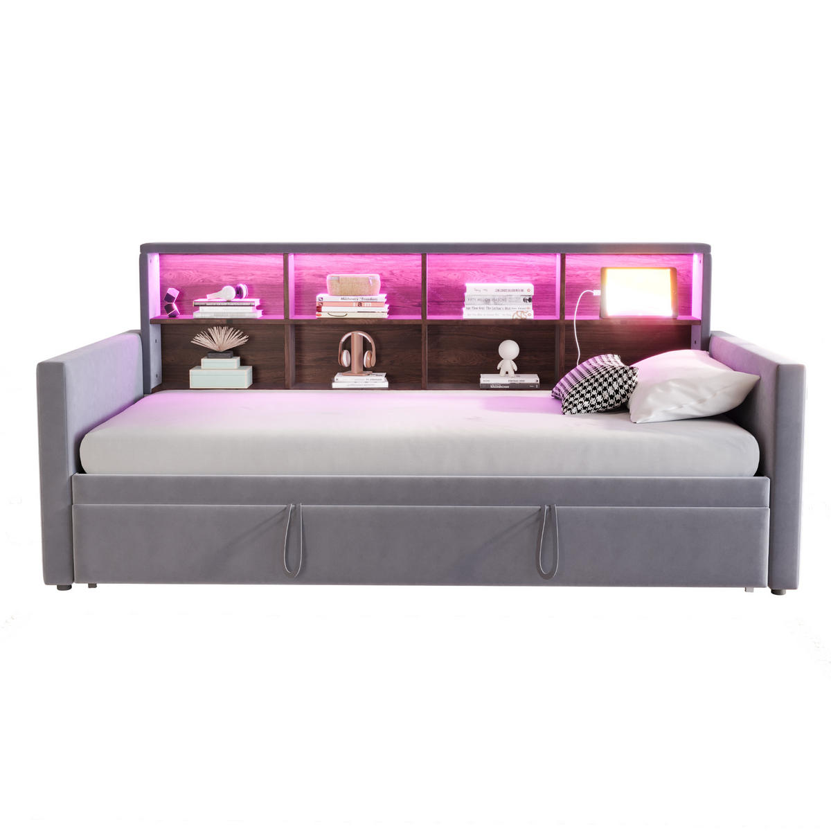 SCHLAFSOFA mit Ausziehbett 90x190 cm Samt Grau - Grau, Metall (90/200cm) - Meubliv