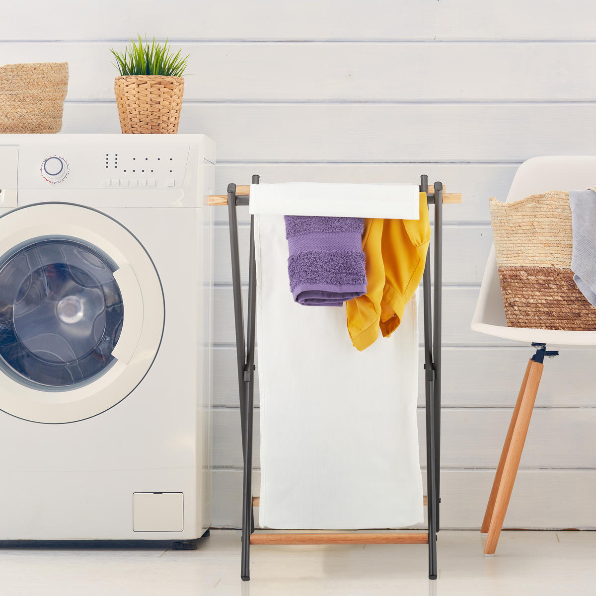 WÄSCHEKORB - Multicolor, Holz/Textil (45/71/42cm) - Relaxdays