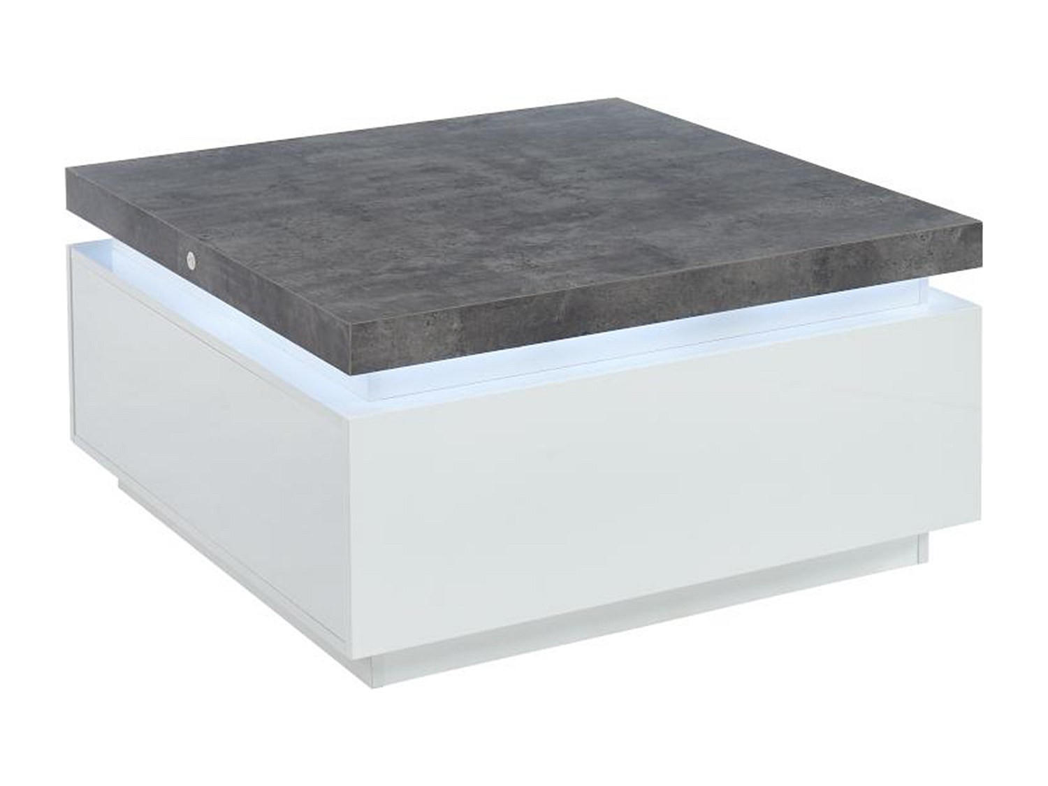 COUCHTISCH mit 2 Schubladen & LEDs - MDF lackiert - Weiß & Beton-Optik- HALO II - Grau, Holz (90/90/45cm) - Vente-Unique