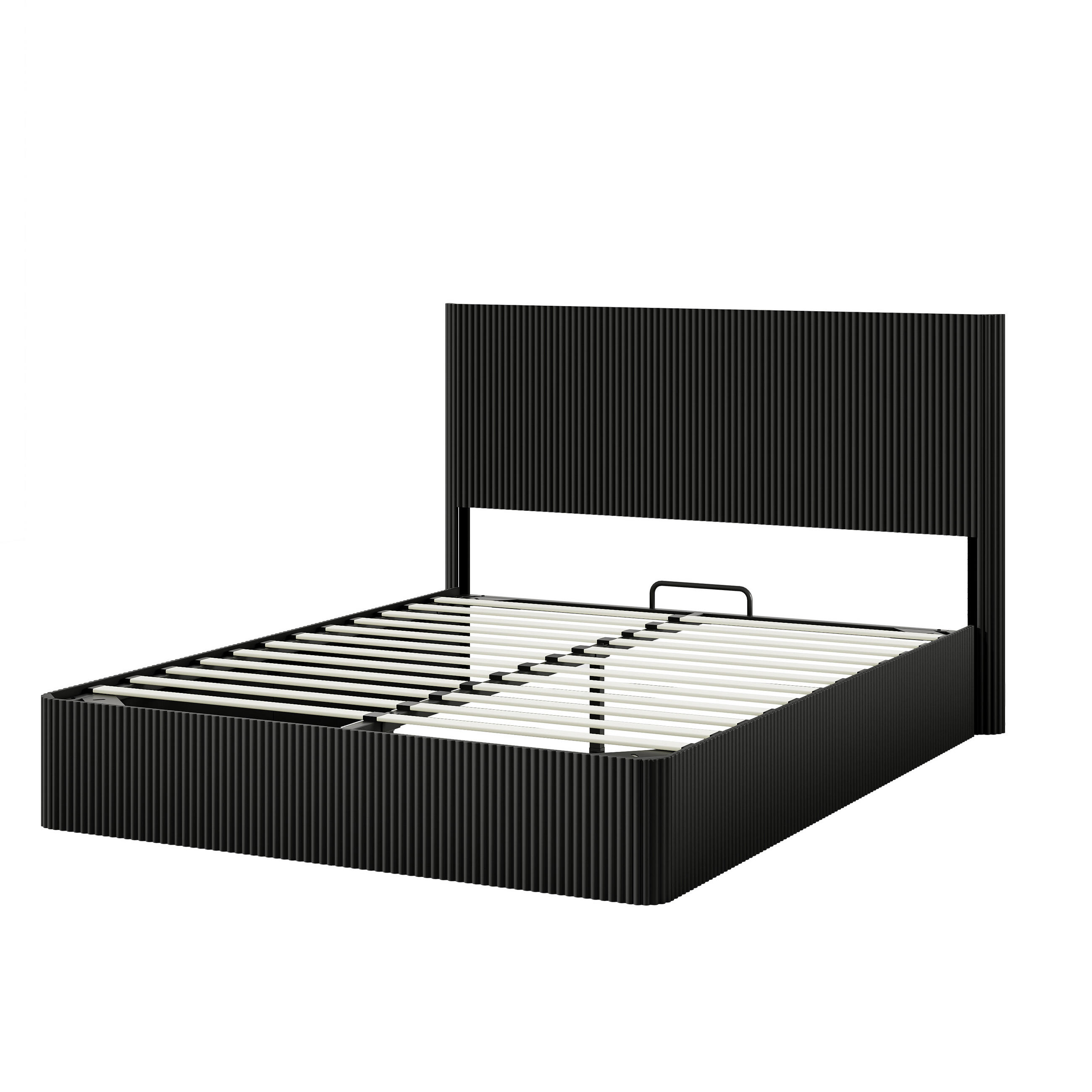 STAURAUMBETT 160/200 cm DE-35504 mit Hydraulik und Rillendesign Schwarz - Schwarz, Holzwerkstoff (160/200cm) - ComfortXL
