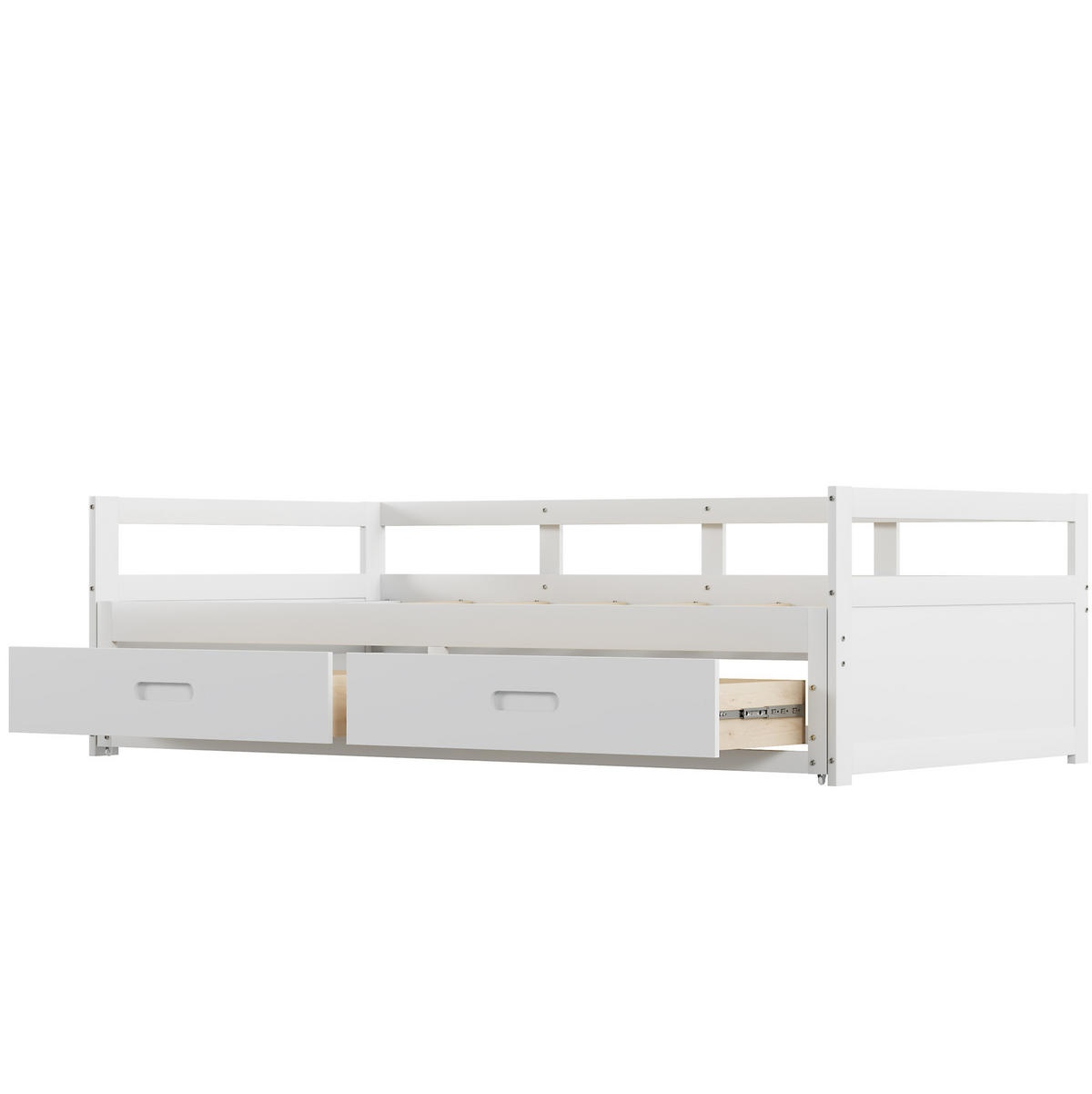 BETT ausziehbar mit Stauraum Kiefernholz weiß 90/200 cm - Weiß, Holz (90/200cm) - OKWISH