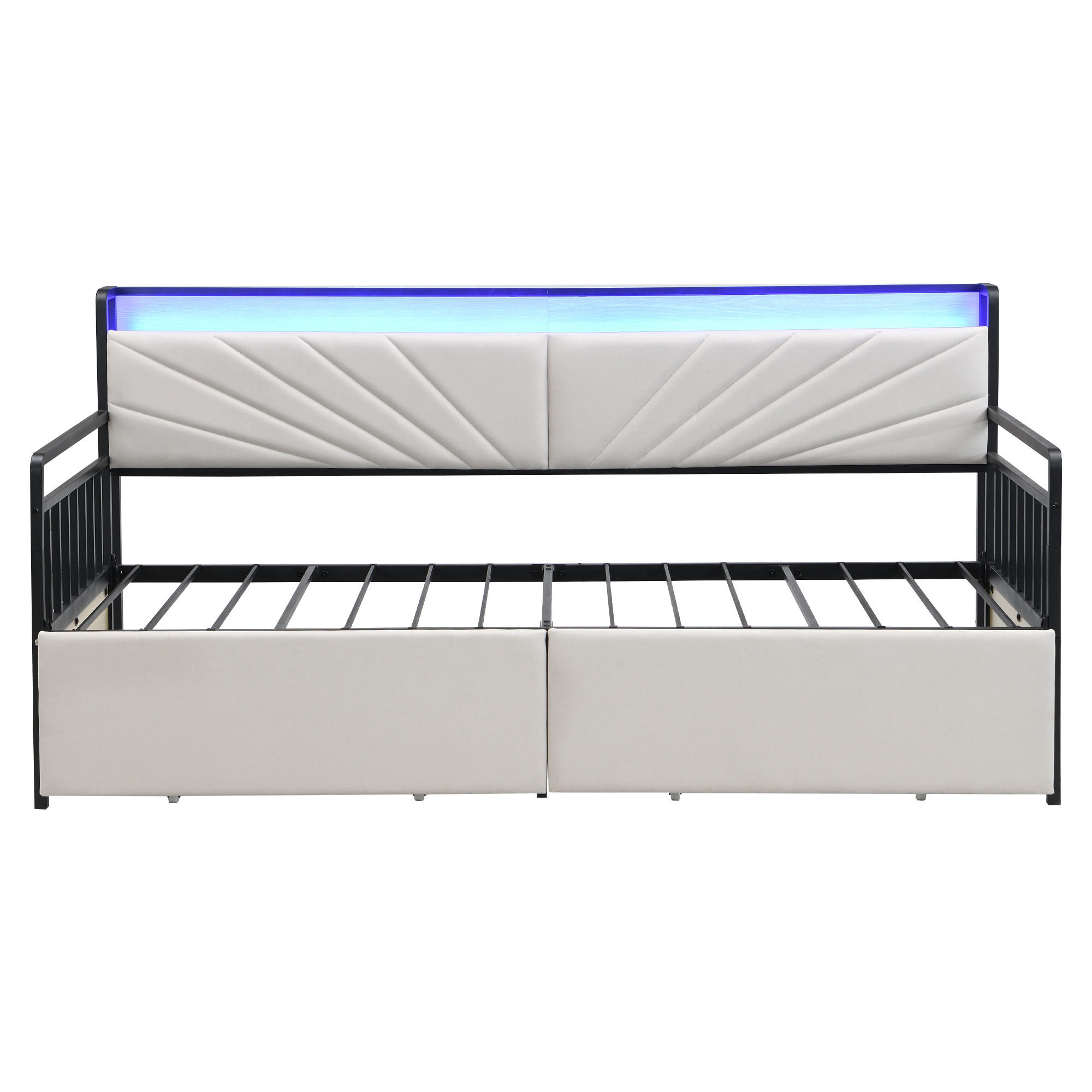 EINZELBETT 90x200cm mit Schubladen, Metallbetthalter，Beige - Beige, Metall (90/200cm) - KOMHTOM