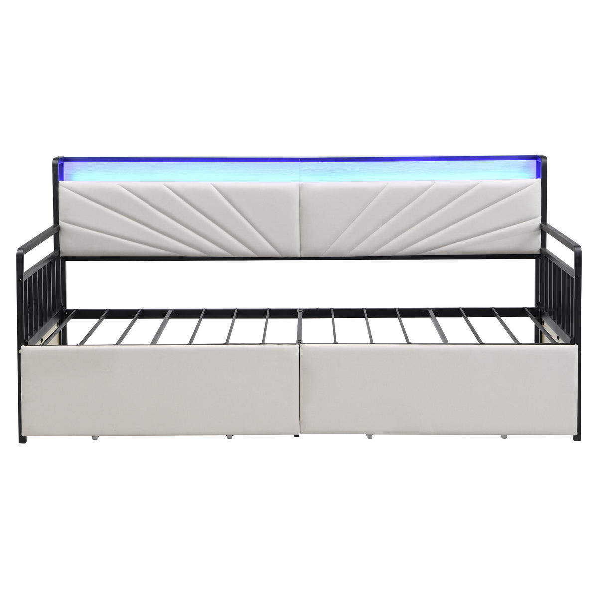 EINZELBETT 90x200cm mit Schubladen, Metallbetthalter，Beige - Beige, Metall (90/200cm) - KOMHTOM