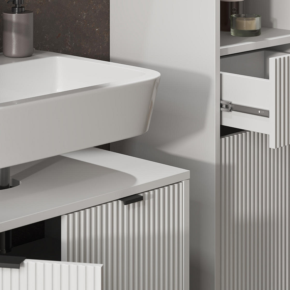 BADMÖBEL-SET Eliza Weiß 3 Teile, mit Hochschrank - Weiß, Holzwerkstoff (70/63/45cm) - Vicco