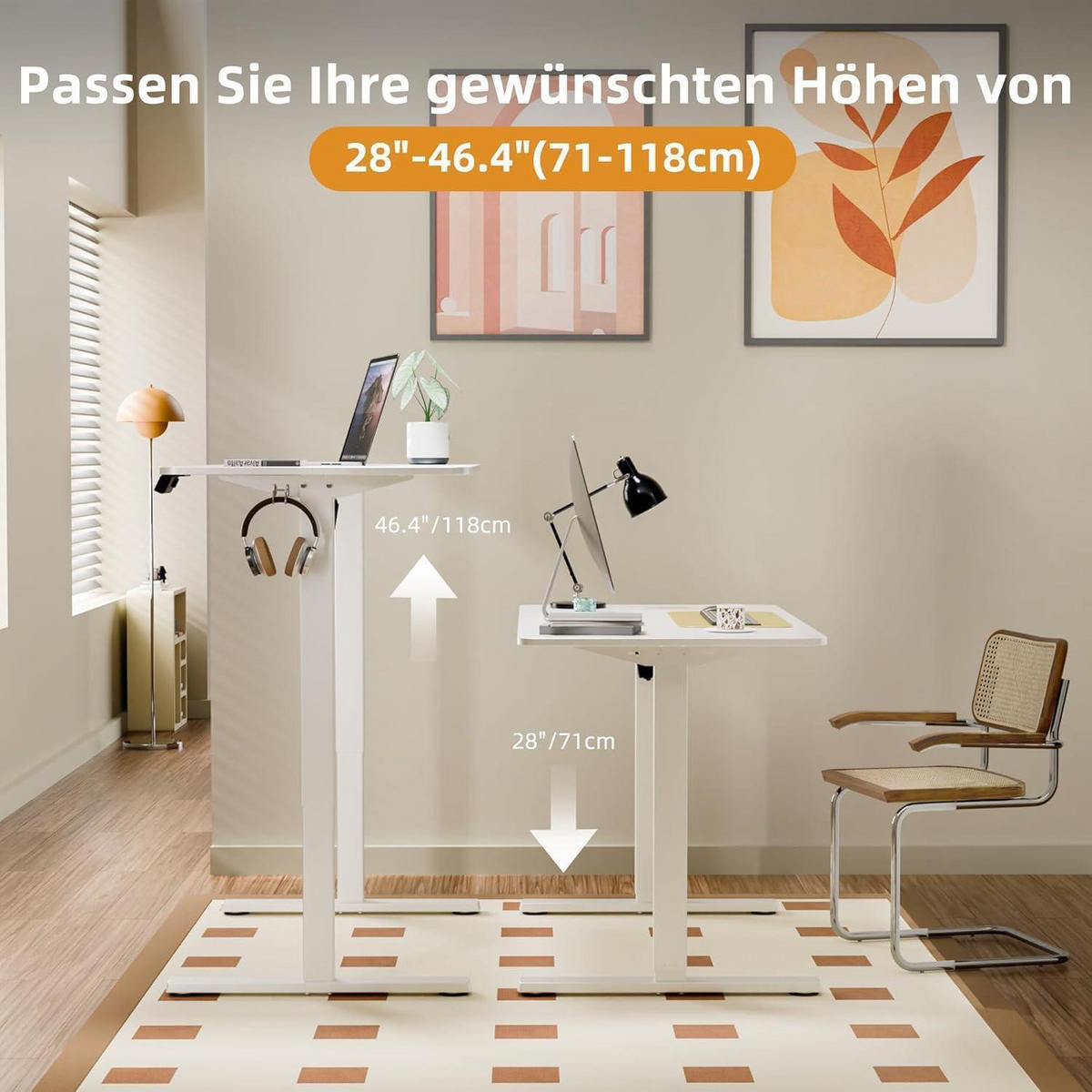 SCHREIBTISCH elektrisch höhenverstellbar 110 x 60 cm Weiß - Weiß, Metall (110/60/122cm)