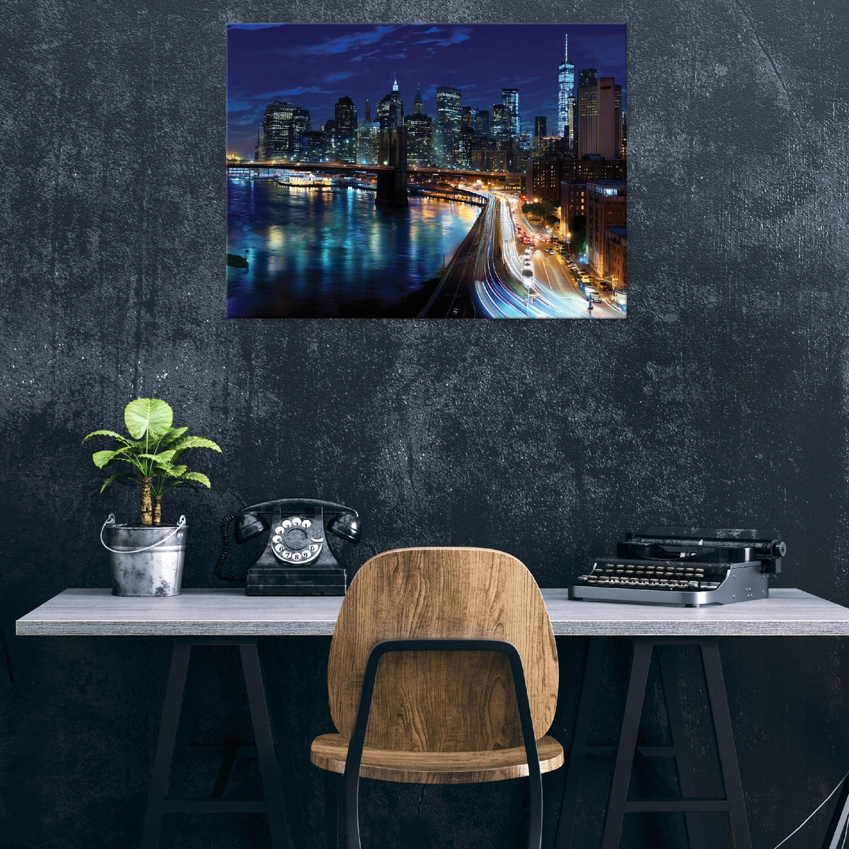 LEINWANDBILD Stadt Panorama Blau 120x80 cm - Multicolor, Holzwerkstoff (120/80cm) - Wallarena
