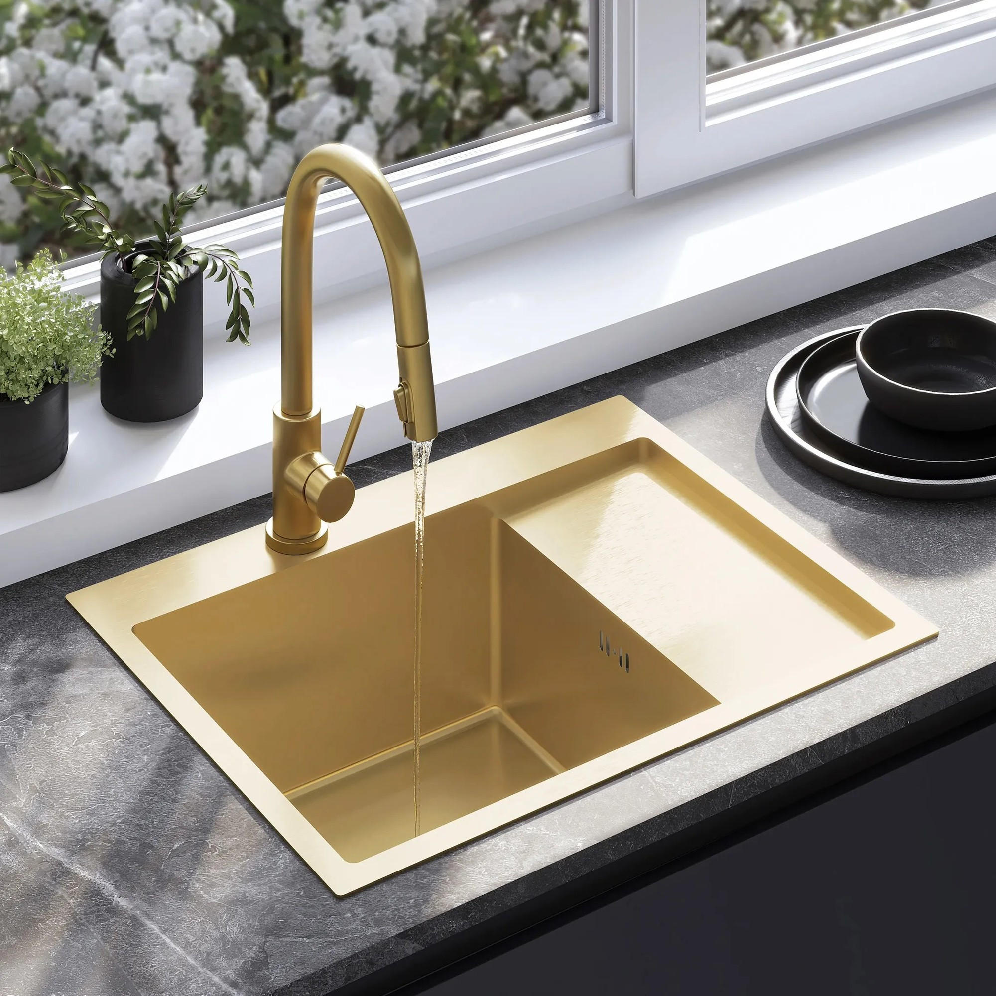 EDELSTAHLSPÜLE Rea Fin Brush Gold ohne Küchenarmatur - Goldfarben, Metall (48/19/62cm) - REA