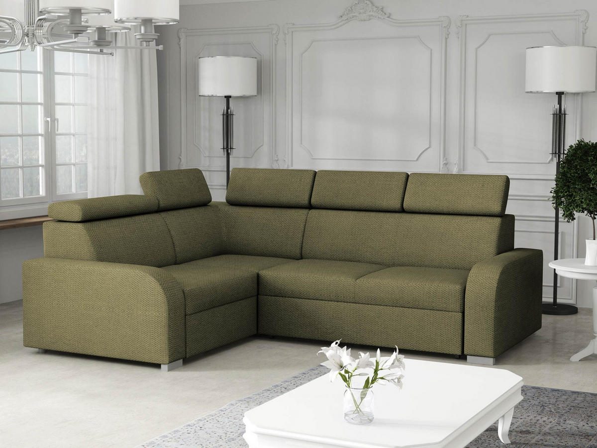 ECKSOFA Oslo 2rR1 80 - Silberfarben/Grün, Holz/Kunststoff (250/200cm) - MIRJAN24