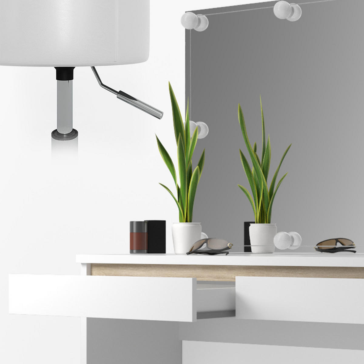 SCHMINKTISCH Emma Weiß 120 cm mit LED Beleuchtung und Hocker - Weiß, Holzwerkstoff (120/83/41.8cm) - Vicco