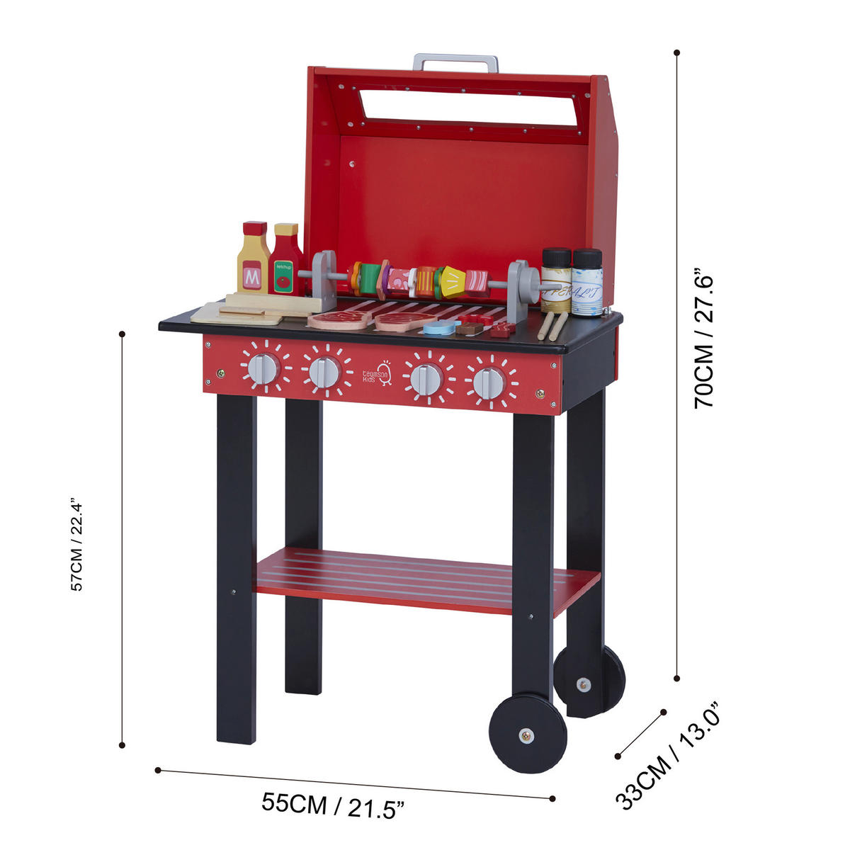 SPIELSET BBQ Grill Spielzeug, Rot, 70cm - Rot, Holz (54.6/33/70.2cm) - Teamson Kids