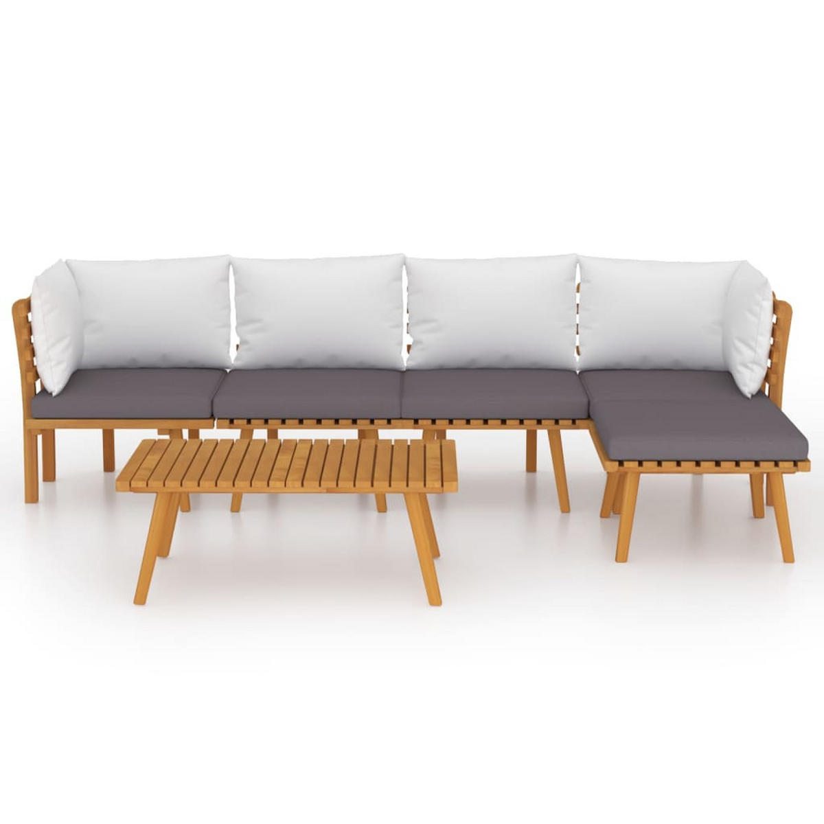 GARTEN-LOUNGE-SET 6-teilig Mit Kissen Massivholz Akazie - Dunkelgrau/Braun, Holz/Textil - vidaXL