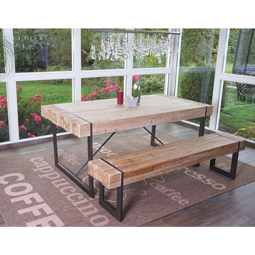 Thumbnail - MCW Esszimmergarnitur, Eiche Artisan, Holz, 160x80x90 cm, Esszimmer, Bänke, Tisch- & Eckbankgruppen