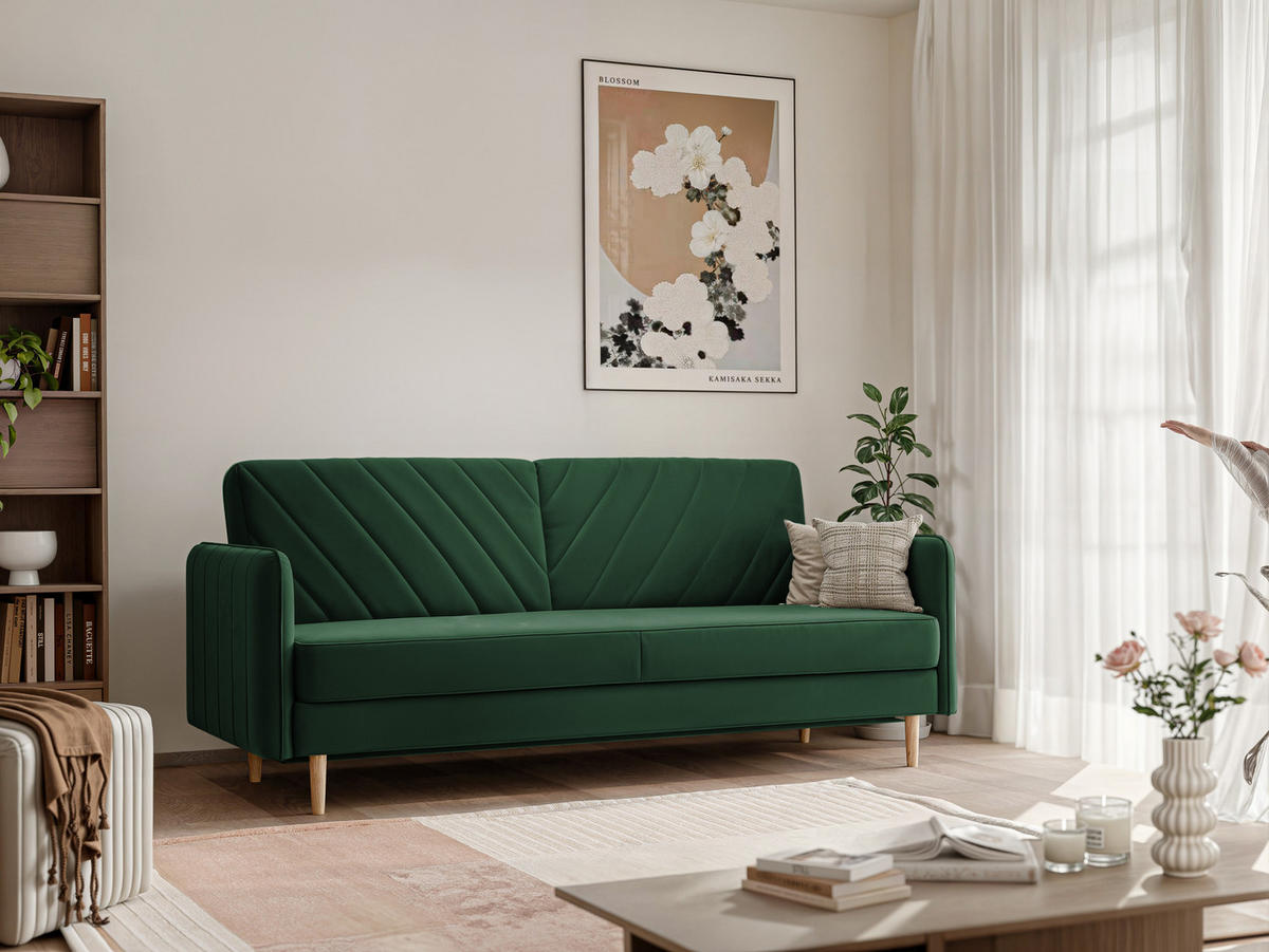 SCHLAFSOFA COLETTE mit Bettkasten Grün - Grün, Holzwerkstoff/Kunststoff (200/85/90cm) - Idohome