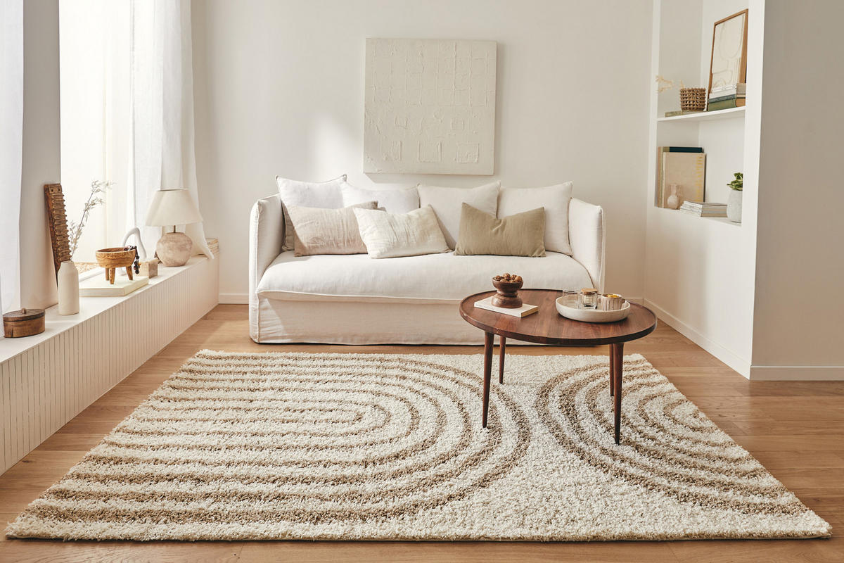 TEPPICH shaggy mit Bogenmuster in Beige Olympe 120x160 cm - Beige, Textil (120/160cm) - Nazar Rugs