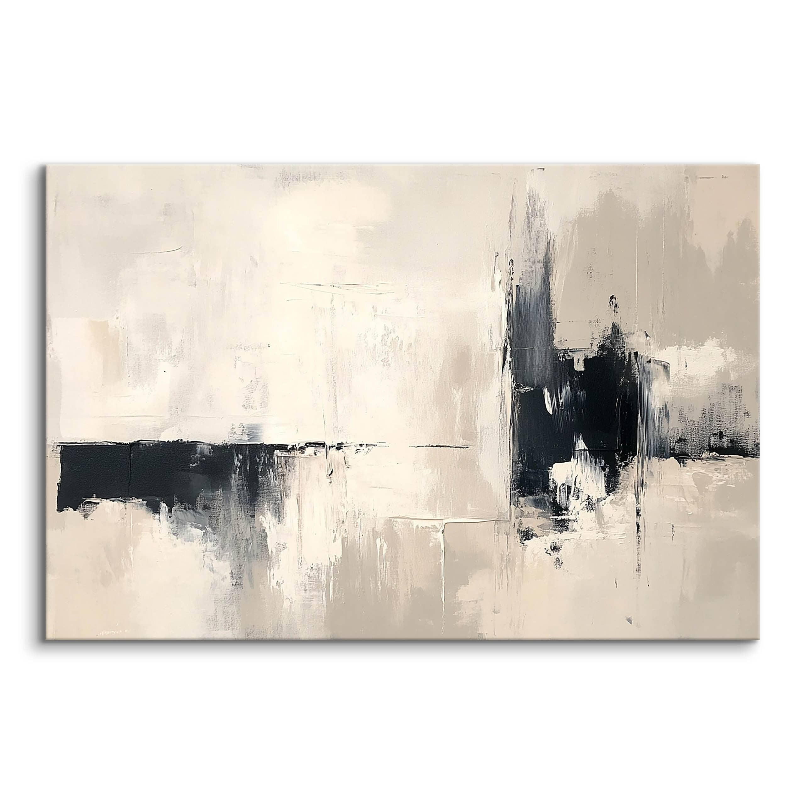 LEINWANDBILD Abstraktion Moderne Kunst Malarei 120x80 - Beige/Schwarz, Textil (120/80cm) - Muralo